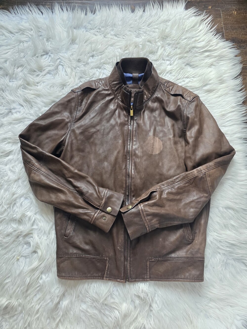 Massimo Dutti Brown Leather Bomber Jacket